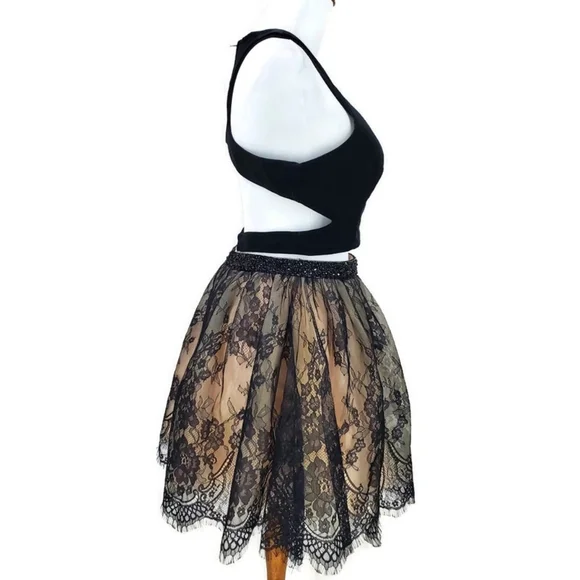 Alyce Paris 2 piece Lace Velvet Black Homecoming Dress Short Formal - Picture 6 of 12